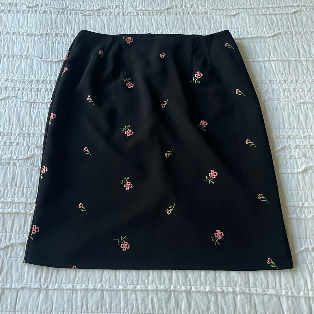 Vtg Y2K Pink and Black Floral Pencil Skirt | 12